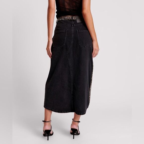 One Teaspoon BLACK OAK STUDDED ROCKO LONG LENGTH DENIM SKIRT/ size 27 - Picture 3 of 8